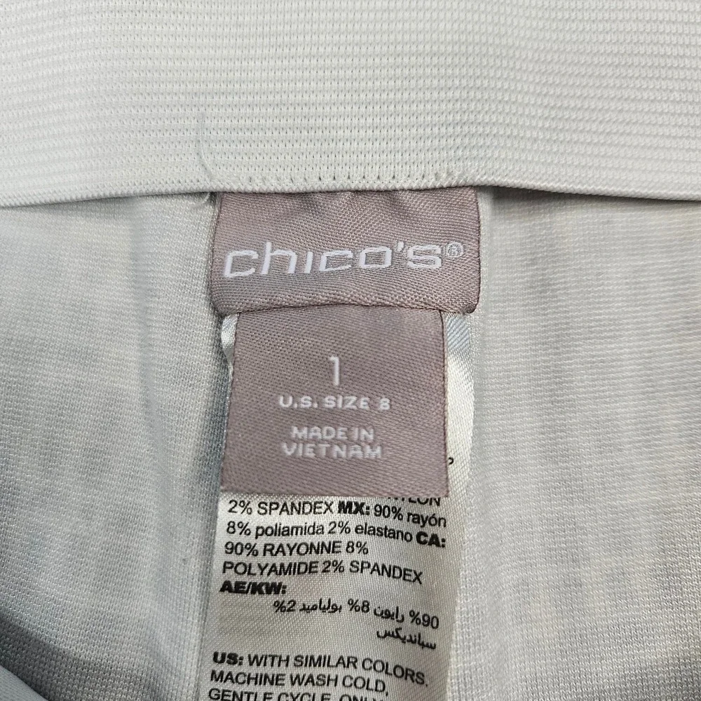 Chicos Women's Pull On Pants Size 1‎ US Size 8 Black White Geo Print Rayon Blend